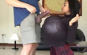 This Asian chick has boobs twice bigger then say no to head, she can scarcely reach this big cock because they are ergo large, but you can descry that she knows how to knock off it.