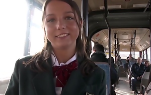 Youthful cookie has anal sex on the public bus