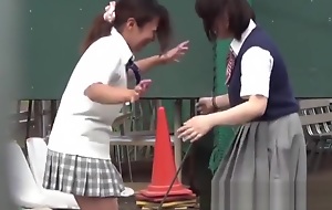 Naughty Japanese schoolgirls 18+ cumswap in secret public berth