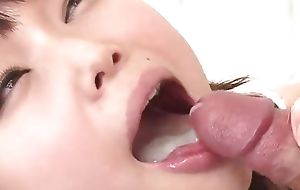 Three individuals are shown gushing in Megumi Shino's greedy mouth, introducing an uncensored Gonzo Japanese Adult Video.