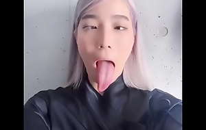 Ahegao slut concerning long tongue