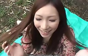 Yummy Japanese doll deepthroats locate in POV together with masturbates outdoors