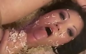 Forlorn oriental nympho rides a purblind white load of shit in fine fettle takes a facial cumshot