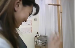 Saki Shiina has hairy cunt measured and sucks doctor phallus