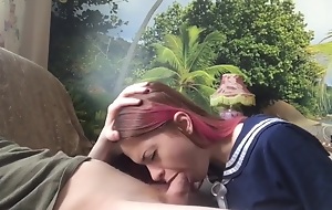 pink-haired schoolgirl amazing blowjob takes a difficulty sperm on a difficulty outlook