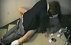 Voyeur tapes japanese students having sex on the travelling b stairway of their academy building