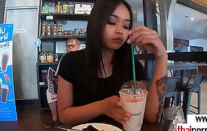 Inked amateur Thai legal age teenager Miw suggesting dessert to her european beau