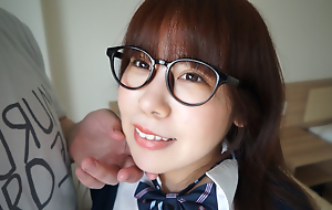 Not roundabout sensitive Japanese OTAKU girl with glasses